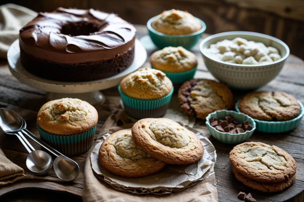 Sourdough desserts on rustic table