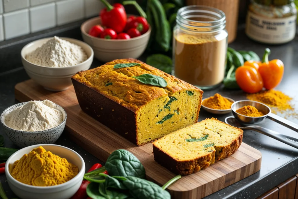 Vegan egg loaf with ingredients