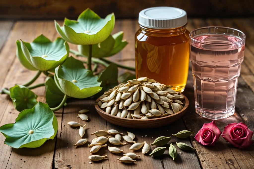 Ingredients for lotus seed honey drink