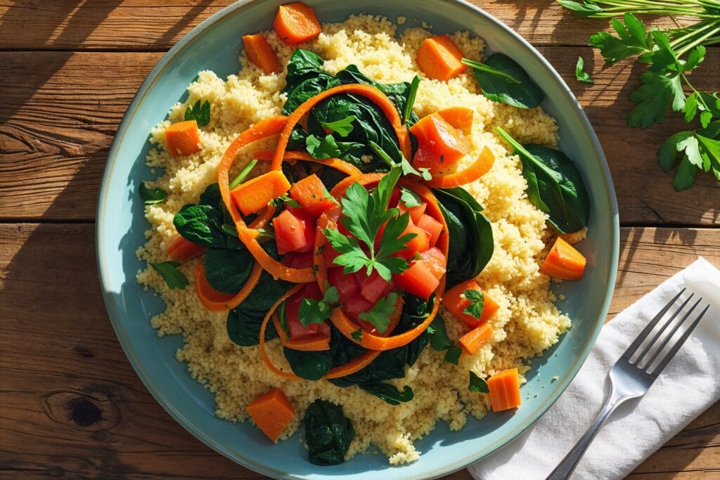 Carrot spinach couscous dish
