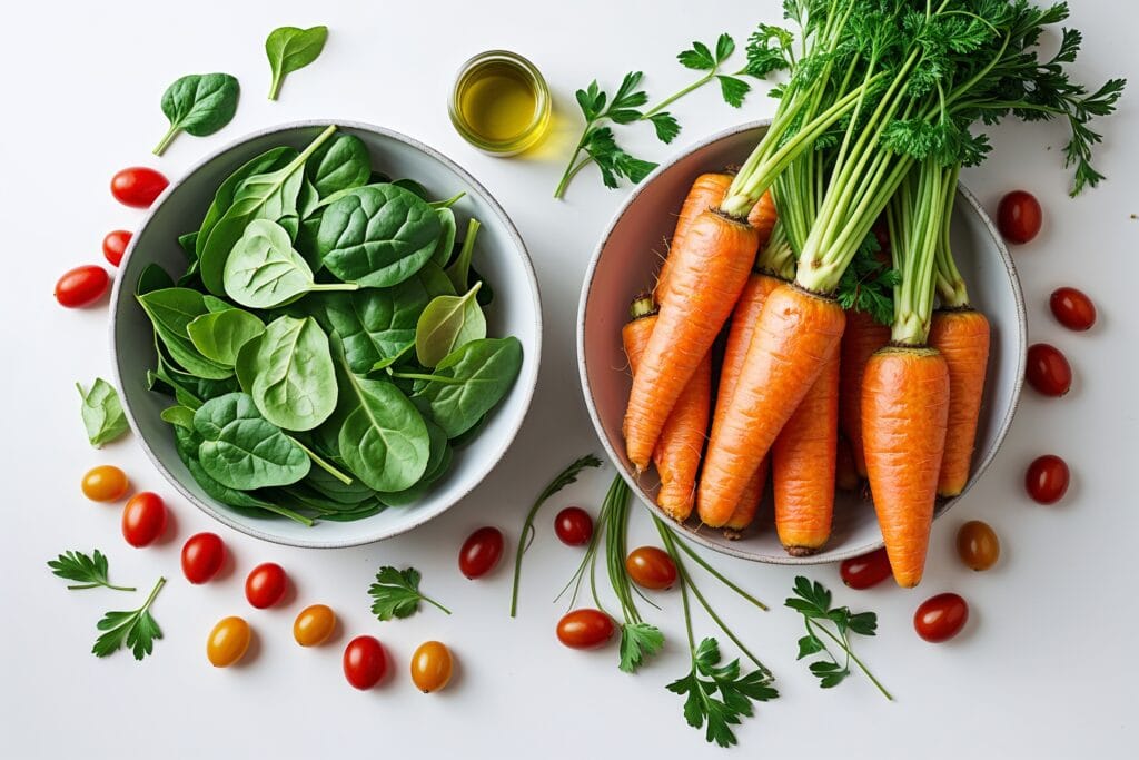 Carrots spinach fresh bowls